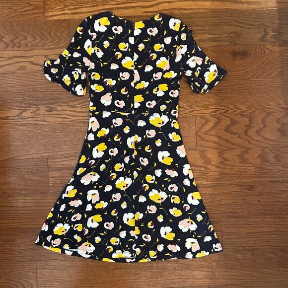 BODEN Alexis Jersey Midi Dress French Navy Blue Yellow Floral Size 6P Lined - Picture 10 of 14